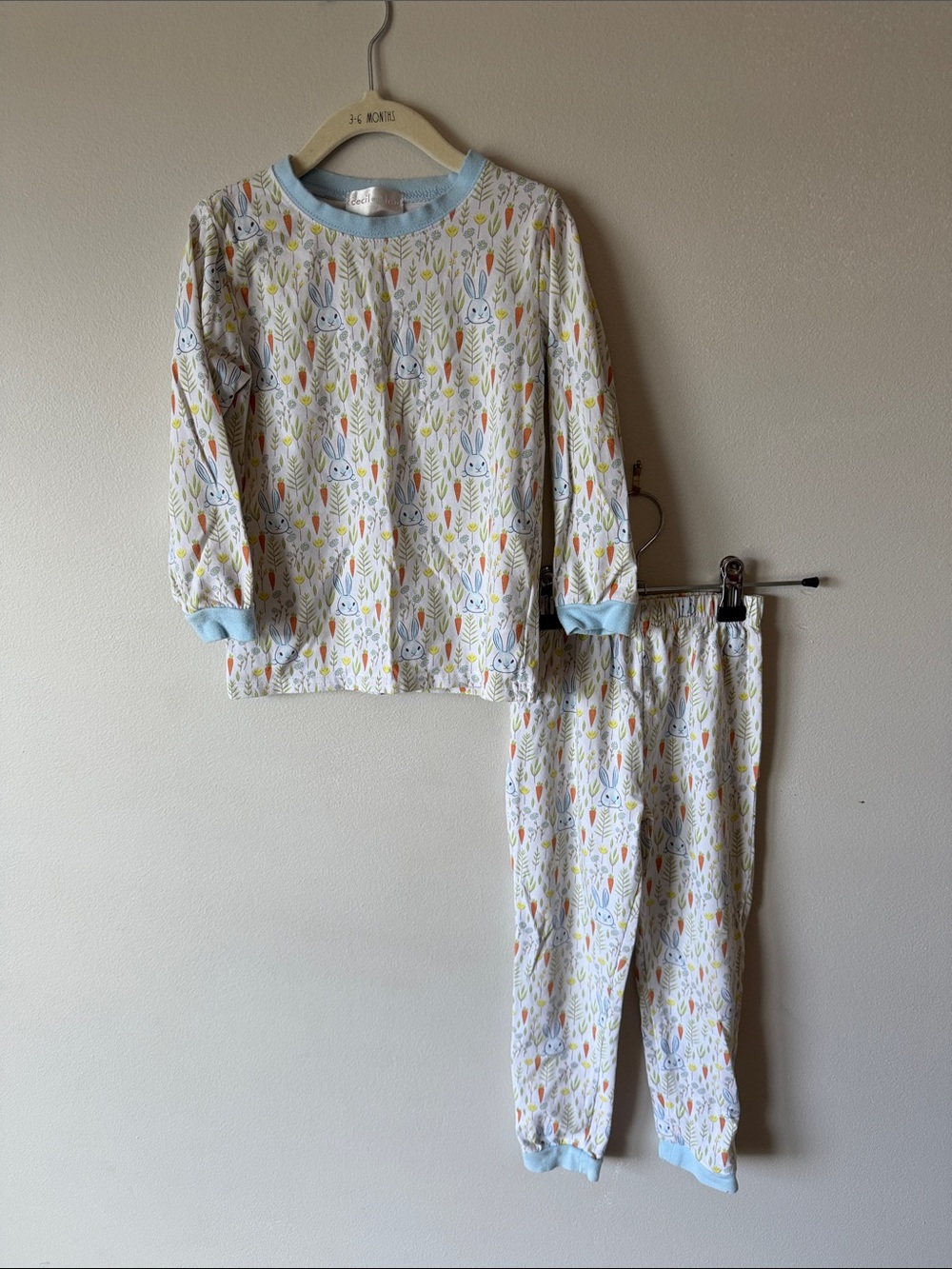Cecil and Lou Kids Bunny Print Pajama Set in Light Blue - Easter
